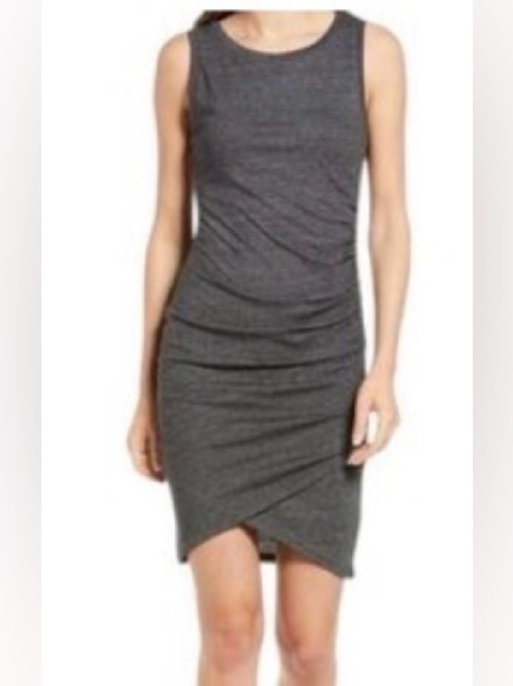 NWT Treasure & Bond Ruched Tank Dress Asymmetric Tulip Hem in Dark Heather Grey